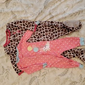 Carters Brand Set of 2 Pajama Sleepers. Fleece and Cotton. 12 month